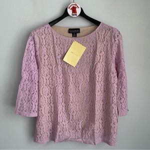 NEW Dialogue Purple Lace 3/4 Sleeve Boatneck Top